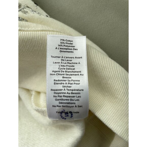 Talbots Embroidered Snowflake Crewneck Sweatshirt Women Small Ivory Cotton Blend - Picture 8 of 8